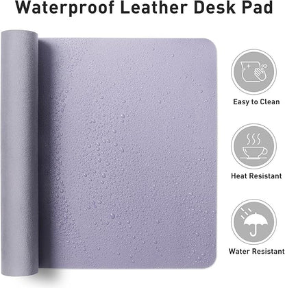 Aothia Faux Leather Desk Mat - Non-Slip PU Leather Desk Blotter, Waterproof Writing Surface, Large Desk Pad for Office & Home (Lavender, 55" x 17")
