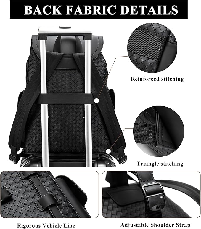 KingTo Laptop Backpack for Men Luxury Anti-Theft Travel Backpack Casual Business Waterproofing Computer Bag (A-woven black-1)