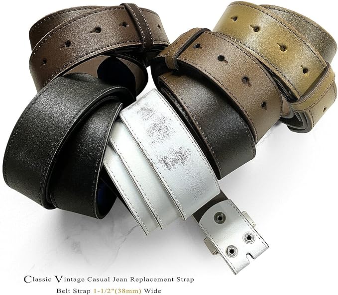 BS57 Classic Vintage Casual Jean Replacement Belt Strap or Belt 1-1/2"(38mm) Wide, Multi-Style Options