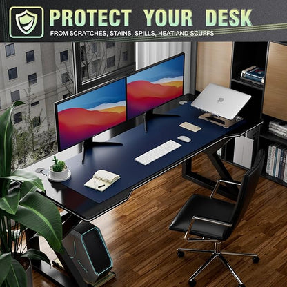 K KNODEL Large Office Leather Desk Mat, Mouse and Keyboard Pad, Computer and Laptop Mat, Desktop Protector and Cover, Writing Pad and Blotter (47.2"x17", Dark Blue)