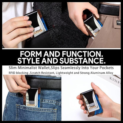 Minimalist Slim Wallet for Men,RFID Blocking Metal Wallet,Aluminum Credit Card Holder & Money Clip 12-15 Cards,Slim Rfid Front Pocket Mens Wallet,Matt Dark Blue