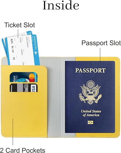 PU Leather Passport Holder Covers Case, Waterproof Rfid Blocking Travel Wallet Passport Holder(Lemon Yellow)