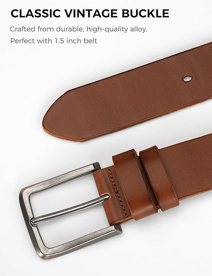Men's Genuine Leather Belt - 1.5 Inch Casual & Work Belt with Metal Buckle