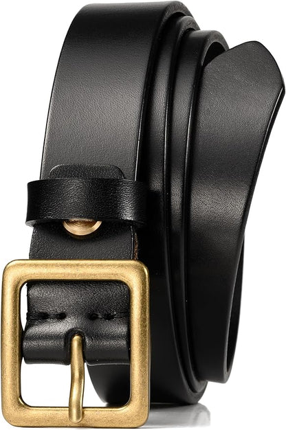WOLFANT Full Grain Leather Belt for Women,1.1" Ladies Casual leather Jean Belt with Vintage Square buckle in Gift Box
