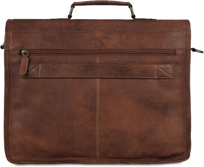 Leather briefcase 18 inch laptop messenger bag for men and women best satchel office bag