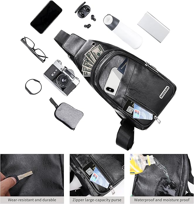Sling Bag Set, PU Leather Sling Bag, Multi-Zipper Design for Travel, Outdoors, Valentine’s Day Gifts