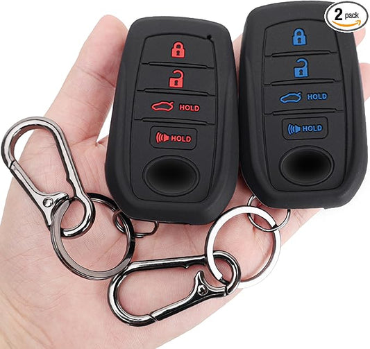 Key Fob Cover Fit for Toyota 2025-2026 Camry, Soft Silicone Key Shell Case Compatible with 2023-2026 Crown Corolla (Blue & Red Button)