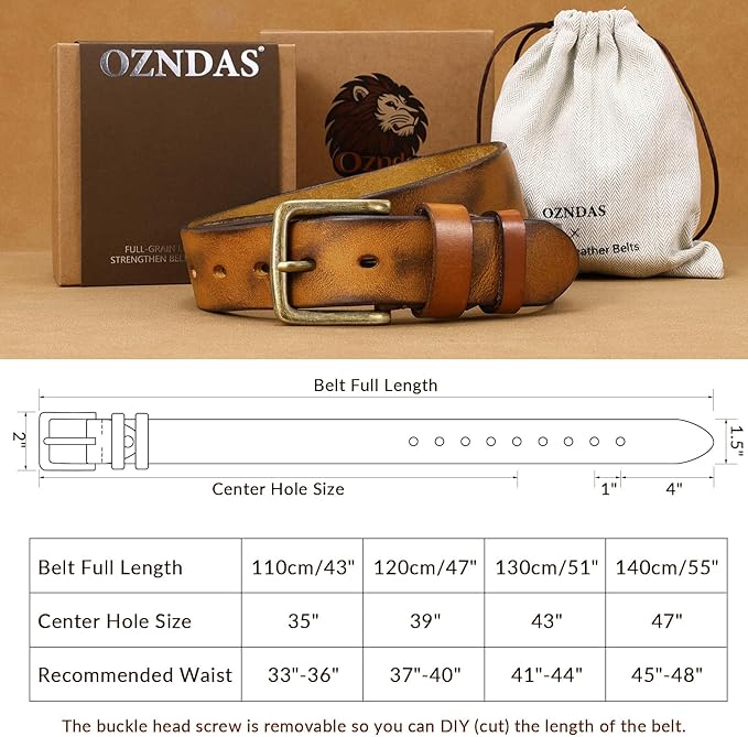 Men's Leather Belt Full Grain Leather Belts for Men Handmade Real Solid Top-Grain Leather Heavy-Duty Work Belt Gifts