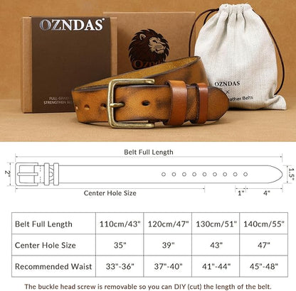 Men's Leather Belt Full Grain Leather Belts for Men Handmade Real Solid Top-Grain Leather Heavy-Duty Work Belt Gifts