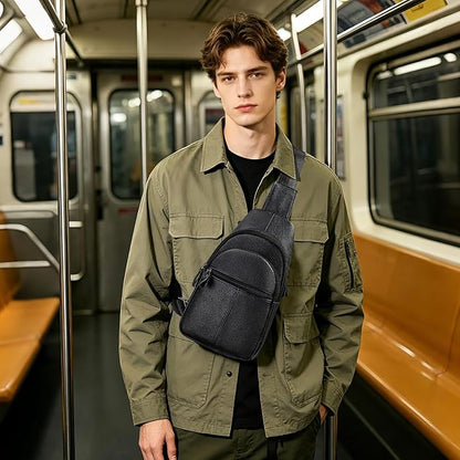 Genuine Leather Sling Bags for Men Crossbody Purse Vintage Small Messenger Shoulder Bag for Phone Side Chest Daypack Bag