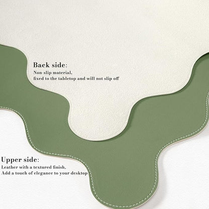 iCasso Leather Mouse Pad,Extra Large Desk Pad with Stitched Edges,Cute Scalloped Computer Mat for Desktop,Non-Slip Nail Mats Green,Waterproof Desk Protector for Office Home School