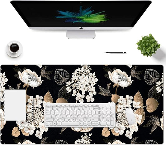 Large Desk Mat, Dual Side PU Leather Waterproof Mousepad Desk Pad, Desk Protector Writing Pads Desk Accessories for Office and Home (C-Black Gold Flower, 35.5''X15.8'')