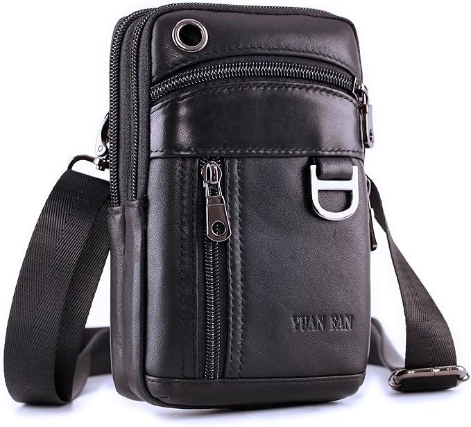 Small Mens Leather Satchel Cell Phone Holster,Vertical Belt Clip Cellphone Pouch,Purse Waist Bag Fanny Pack Compatible with Google,Zipper Phone Bag for Work,Hike