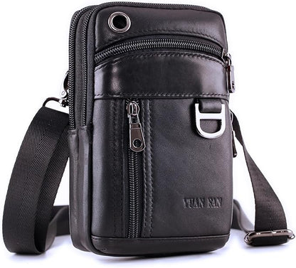 Small Mens Leather Satchel Cell Phone Holster,Vertical Belt Clip Cellphone Pouch,Purse Waist Bag Fanny Pack Compatible with Google,Zipper Phone Bag for Work,Hike