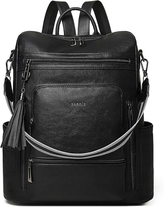 Shrrie Vegan Leather Laptop Backpack for Women 15.6 inch Work Backpack Fashion Travel Backpack Purse for Travel College Work