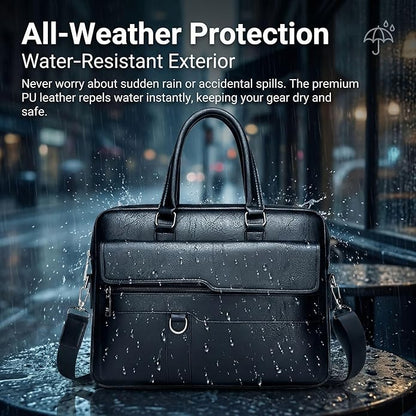 Men's Leather Laptop Bag 15 IN, Water-Resistant Briefcase Messenger Bag for Work, Business, Shoulder Crossbody Office Satchel