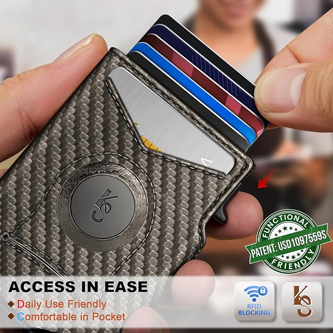KEMISANT Airtag Wallet Men Gift,Mens Slim Front Pocket Wallet Money Clip Standard or Apple Airtag Use 3.8"×2.8"×0.9"