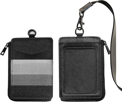 2-in-1 ID Badge Holder & Elastic Card Holder Wallet,Minimalist Men & Women Zip Card Holder Wallet with Neck Lanyard,3 Card Slots and 1 Side Zipper Pocket (Black-B)
