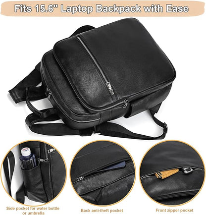 Genuine Leather 15.6 Inch Laptop Backpack for Men & Women, Business Commute Bag Daypack with Multi-Pockets for Travel Outdoor