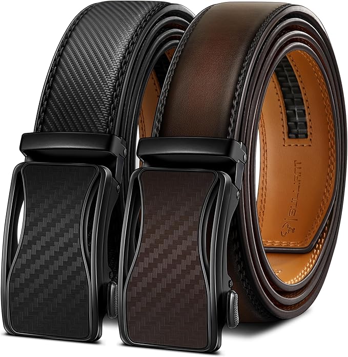 BULLIANT Men Belts 2 Pack,Ratchet Sliding Belt Adjustable For Gift Mens Dress Casual 1 3/8",Cut for Fit