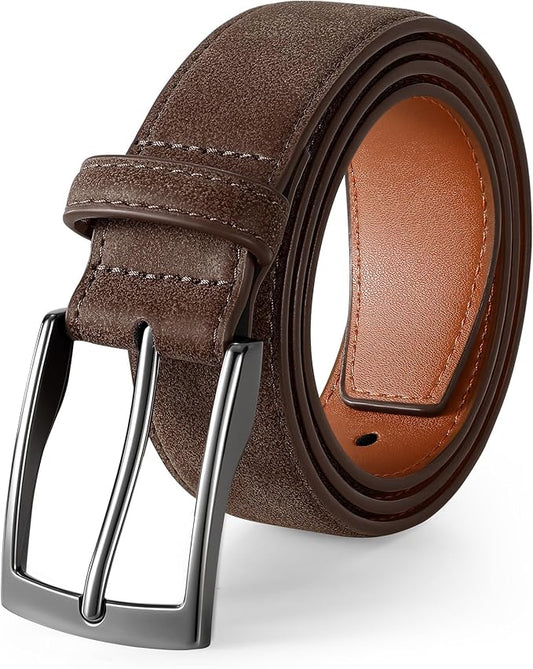 XZQTIVE Mens Suede Belt - 1 3/8" Genuine Leather Dress Belt for Jeans Dress Handmade Classic Every Day Belt