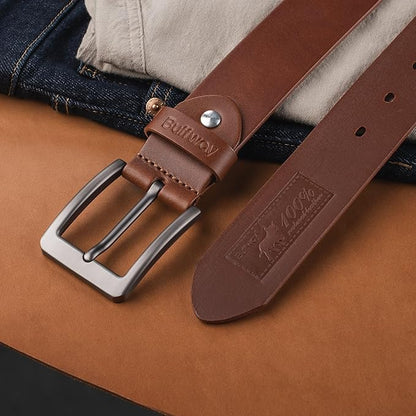Buffway Men’s Full Grain Leather Belt – Solid One-Piece Leather, 1.5” Wide for Jeans & Business Casual, Gift Box Included