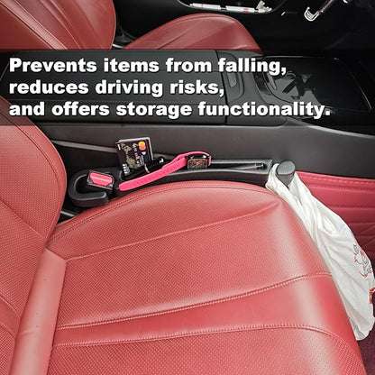 2 Pack Car Seat Gap Filler with Storage, Organizer, Hook & Emergency Glass Breaker, Universal for Cars Trucks SUVs, Stop Items from Falling