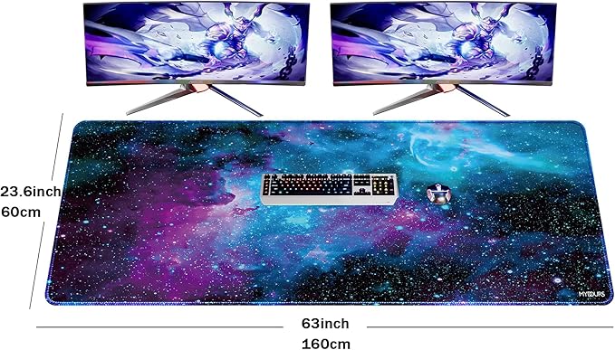 Mydours 63 x 24 inches Gaming Mouse Pad, Extra Large XXL Full Desk Pad, Smooth Fabric & Non-Slip Rubber Mouse Mat, Extended Desk Mat for Gaming, Office and Working (Universe)