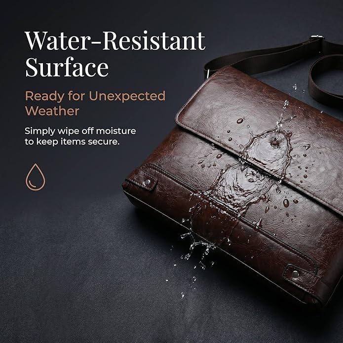 Vintage PU Leather Mens Messenger Bag - Slim Crossbody Shoulder Bag for Work, Travel & Daily Commute Casual Tablet Satchel