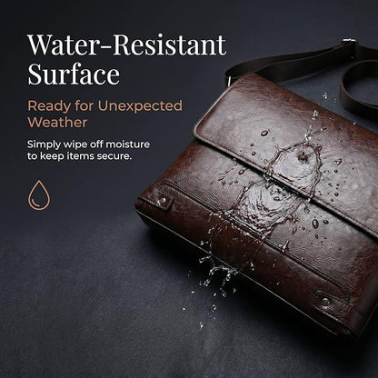 Vintage PU Leather Mens Messenger Bag - Slim Crossbody Shoulder Bag for Work, Travel & Daily Commute Casual Tablet Satchel