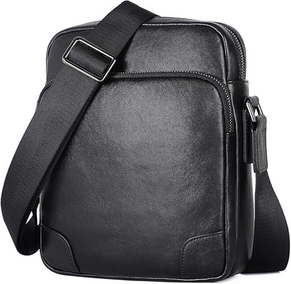 Augus Leather Messenger Crossbody Shoulder Bag for Men Work Business Casual Adjustable Straps (Black-1)