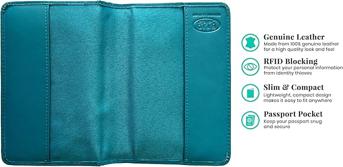 Teal Basic Genuine Leather RFID Passport Cover