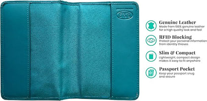 Teal Basic Genuine Leather RFID Passport Cover