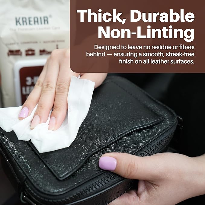 3in1 Leather Wipes 75 XL Count, Clean, Condition & Restore Shine, Extra-Large 8"x10" Wipes for Car Seats, Shoes, Furniture & Bags, Thick, Durable & Non-Linting, Safe for All Leather Types