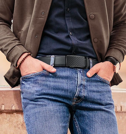 KEMISANT Men Belt Ratchet Click Belt Genuine Leather Adjustable For Men Golf Dress Casual Jeans 1 3/8-Cut For Fit