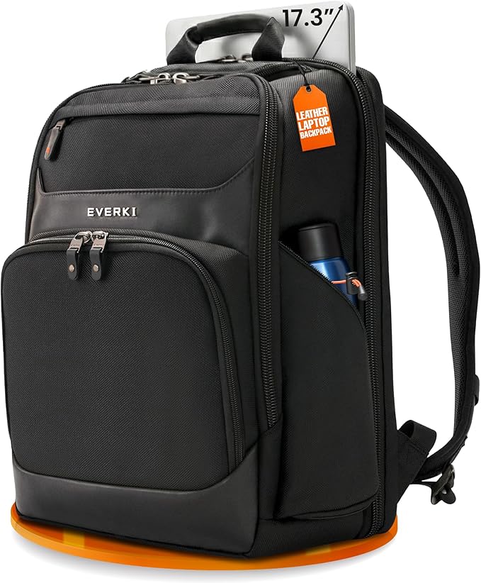 EVERKI Onyx 36L Business Laptop Backpack – Professional Travel Backpack for Men & Women, Laptop Bag with Premium Leather Ballistic & Nylon, Office & Flight Approved, Fits Laptops up to 17.3” - Black