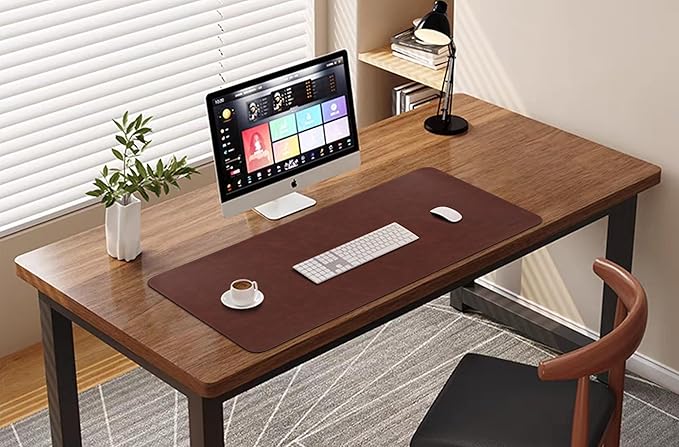 Leather Desk Mat, 31.5"x15.7" Non-Slip PU Leather Desk Pad, Thick Desk Blotter with Stitched Edge, Retro Large Mouse Pad, Laptop Pad for Office & Home Use (Brown)