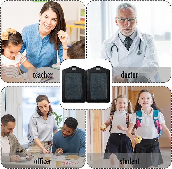 Manor 2 Pcs Leather ID Badge Holder Vertical Single-Side Clear Card Holder Waterproof Name ID Credit Cards Badge Holders for Office, Staff, Students, Employees