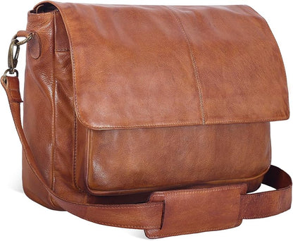 Oak Leathers Leather Messenger Bag for Men and Women - Laptop Briefcase Bag For College, Office, Adjustable Shoulder Strap