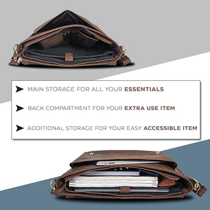 Oak Leathers Leather Messenger Bag for Men and Women - Laptop Briefcase Bag For College, Office, Adjustable Shoulder Strap