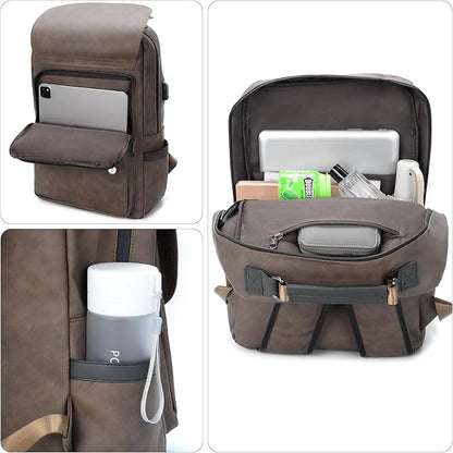 GOWIN Laptop Backpack for Men Work Travel Backpack with USB Charger Waterproof Business Backpack Fit 15.6 Computer Airline Approved Casual Backpack (Brown)