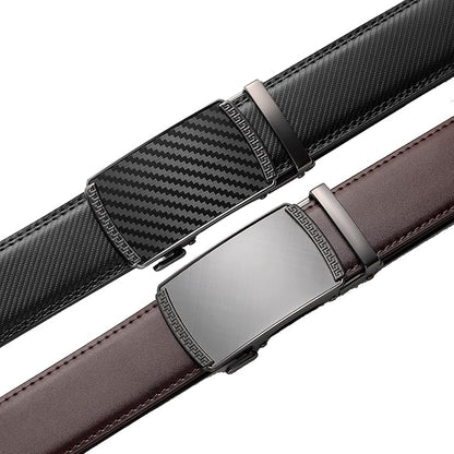 Founders & C Mens Belt 2 Pack,Leather Ratchet Click Belt Dress with Slide Buckle 1 3/8" in Gift Set Box- Size Adjustable