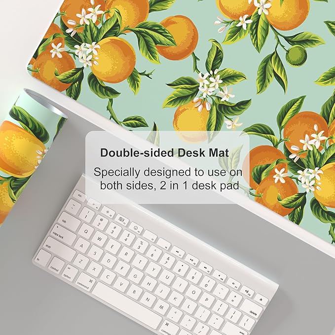 Colorful Star Large Mouse Pad, Watercolor Orange Desk Mat Office Supplies, Waterproof Faux Leather Big Gaming Mousepad, Fruits Flowers Desk Pad Home Office Décor Accessories 31.5" x 15.7"