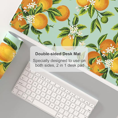 Colorful Star Large Mouse Pad, Watercolor Orange Desk Mat Office Supplies, Waterproof Faux Leather Big Gaming Mousepad, Fruits Flowers Desk Pad Home Office Décor Accessories 31.5" x 15.7"