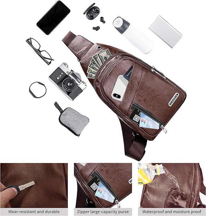 Sling Bag Set, PU Leather Sling Bag, Multi-Zipper Design for Travel, Outdoors, Valentine’s Day Gifts