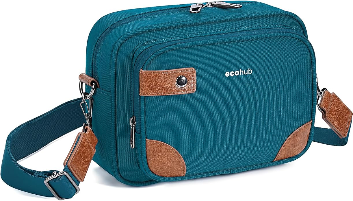 ECOHUB Crossbody Bag for Women Men, Multi Pocket Anti-Theft Travel Purse with RFID Blocking, Oxford PU Shoulder Bag