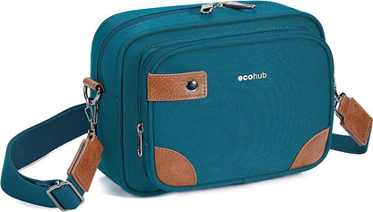 ECOHUB Crossbody Bag for Women Men, Multi Pocket Anti-Theft Travel Purse with RFID Blocking, Oxford PU Shoulder Bag
