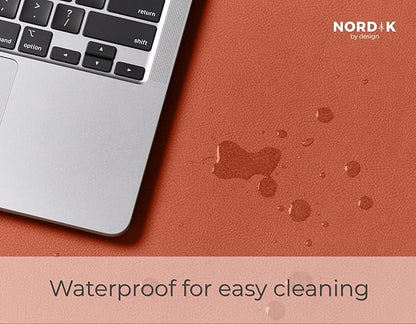 Nordik Cork Leather Desk Mat Cable Organizer - Saddle Brown 35 X 17 inch - Premium Extended Mouse Mat for Home Office Accessories - Non-Slip Vegan Leather Desk Pad Protector & Desk Blotter Pad