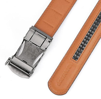 BOSTANTEN Mens Belt Leather Ratchet Belt For Men Dress and Casual with Adjustable Buckle, Trim to Fit