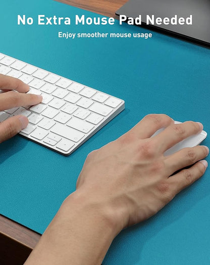 Aothia Faux Leather Desk Mat - Large Mouse Pad, Non-Slip PU Leather Blotter, Waterproof Writing Surface for Office and Home (Turquoise, 42" x 17")